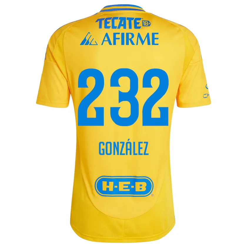 Danxen Uomo Maglia César González #232 Oro Giallo Kit Gara Home 2024/25 Maglietta