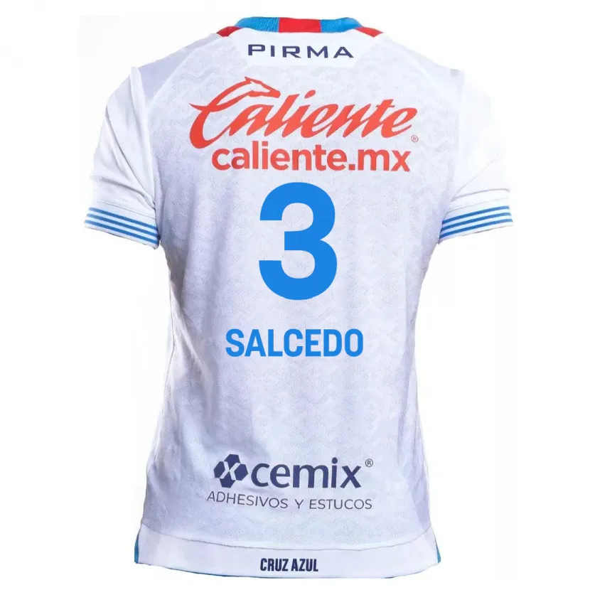 Danxen Uomo Maglia Carlos Salcedo #3 Bianco Blu Kit Gara Away 2024/25 Maglietta