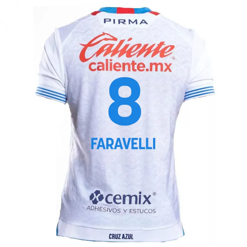 Danxen Uomo Maglia Lorenzo Faravelli #8 Bianco Blu Kit Gara Away 2024/25 Maglietta