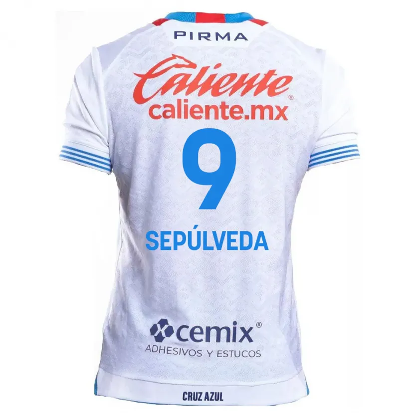 Danxen Uomo Maglia Ángel Sepúlveda #9 Bianco Blu Kit Gara Away 2024/25 Maglietta