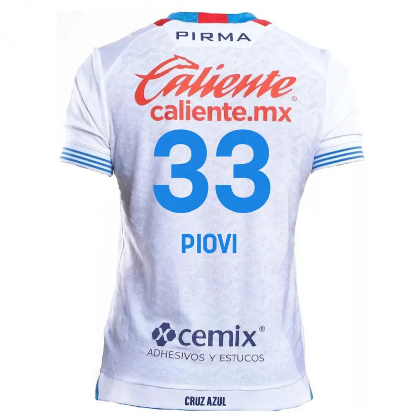 Danxen Uomo Maglia Gonzalo Piovi #33 Bianco Blu Kit Gara Away 2024/25 Maglietta