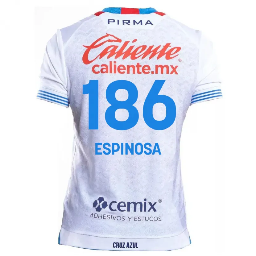 Danxen Uomo Maglia Brandón Espinosa #186 Bianco Blu Kit Gara Away 2024/25 Maglietta