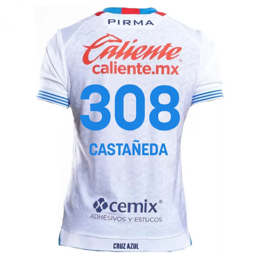 Danxen Uomo Maglia Emiliano Castañeda #308 Bianco Blu Kit Gara Away 2024/25 Maglietta