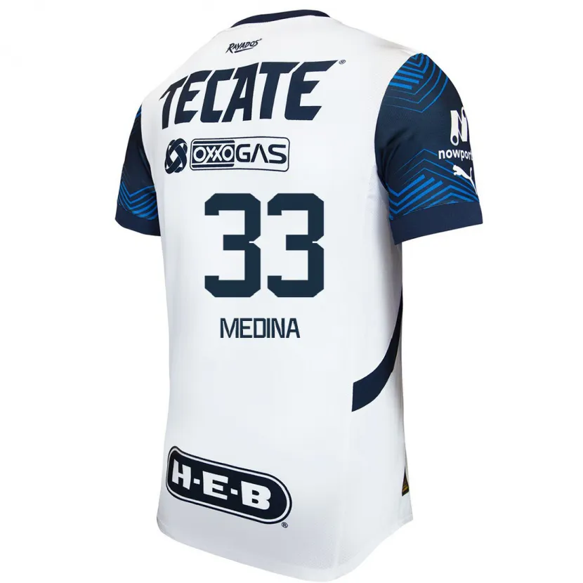 Danxen Uomo Maglia Stefan Medina #33 Bianco Blu Kit Gara Away 2024/25 Maglietta