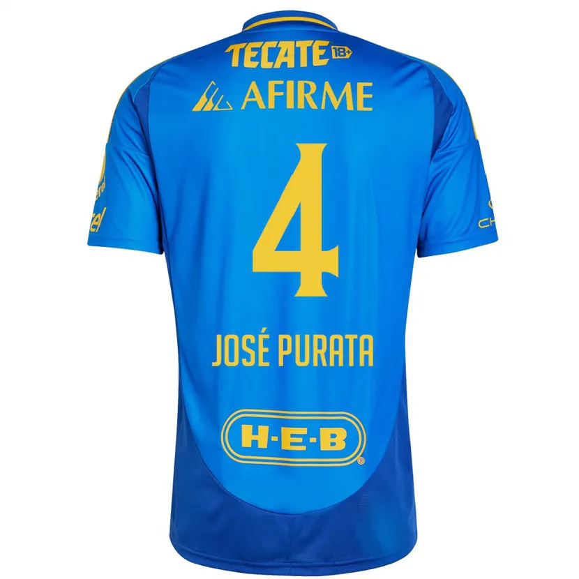 Danxen Uomo Maglia Juan José Purata #4 Blu Giallo Kit Gara Away 2024/25 Maglietta