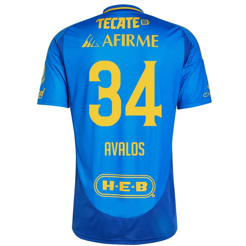 Danxen Uomo Maglia Erick Avalos #34 Blu Giallo Kit Gara Away 2024/25 Maglietta