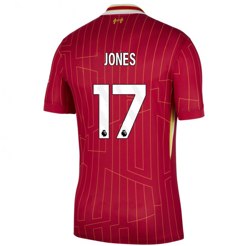 Danxen Bambino Maglia Curtis Jones #17 Rosso Giallo Bianco Kit Gara Home 2024/25 Maglietta
