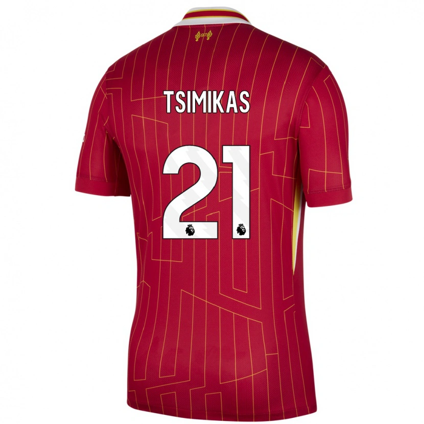 Danxen Bambino Maglia Konstantinos Tsimikas #21 Rosso Giallo Bianco Kit Gara Home 2024/25 Maglietta