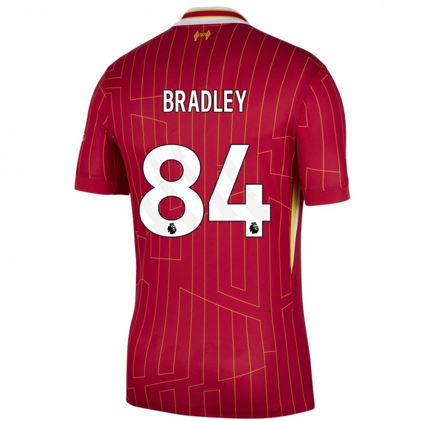 Danxen Bambino Maglia Conor Bradley #84 Rosso Giallo Bianco Kit Gara Home 2024/25 Maglietta