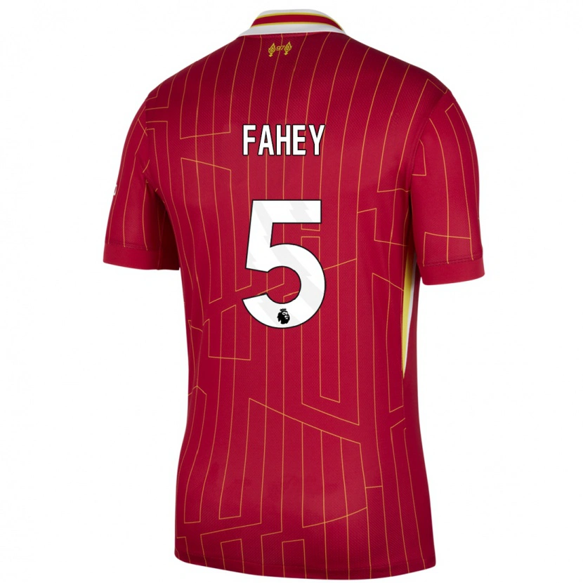 Danxen Bambino Maglia Niamh Fahey #5 Rosso Giallo Bianco Kit Gara Home 2024/25 Maglietta