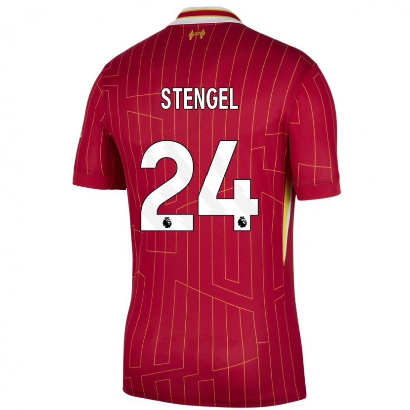 Danxen Bambino Maglia Katie Stengel #24 Rosso Giallo Bianco Kit Gara Home 2024/25 Maglietta