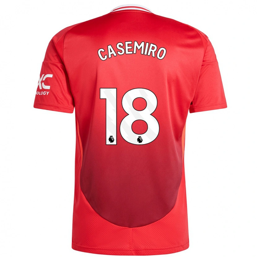 Danxen Bambino Maglia Casemiro #18 Rosso Brillante Kit Gara Home 2024/25 Maglietta