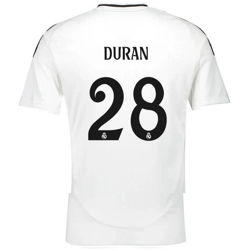 Danxen Bambino Maglia Pol Duran #28 Bianco Kit Gara Home 2024/25 Maglietta