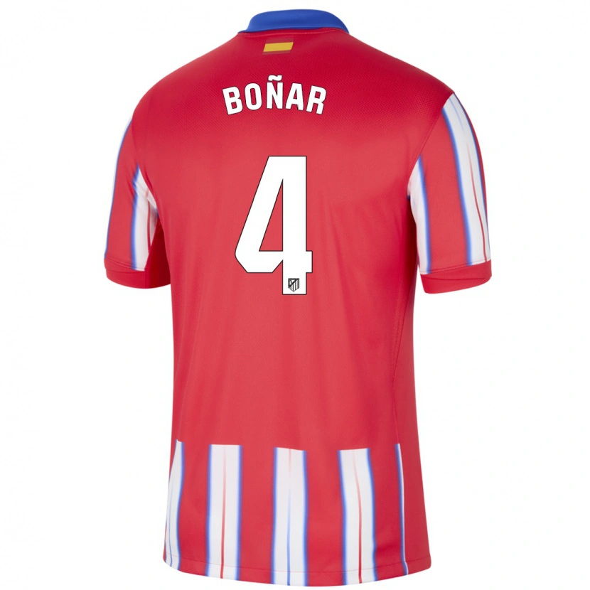 Danxen Bambino Maglia Javier Boñar #4 Rosso Bianco Blu Kit Gara Home 2024/25 Maglietta