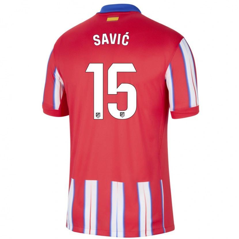 Danxen Bambino Maglia Stefan Savic #15 Rosso Bianco Blu Kit Gara Home 2024/25 Maglietta