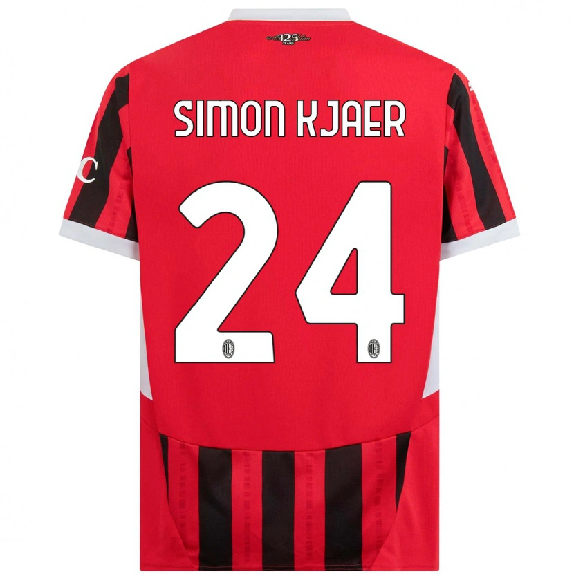 Danxen Bambino Maglia Simon Kjaer #24 Rosso Nero Kit Gara Home 2024/25 Maglietta