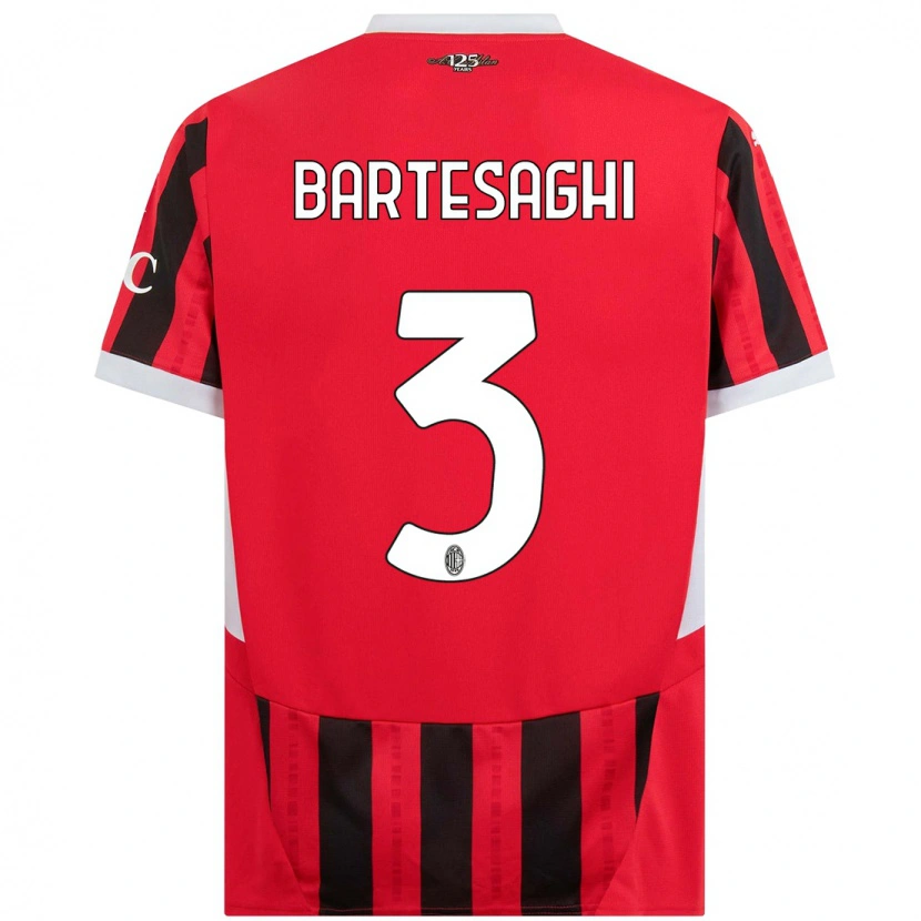 Danxen Bambino Maglia Davide Bartesaghi #3 Rosso Nero Kit Gara Home 2024/25 Maglietta