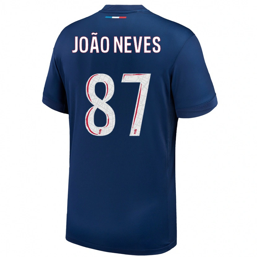 Danxen Bambino Maglia João Neves #87 Blu Navy Bianco Kit Gara Home 2024/25 Maglietta
