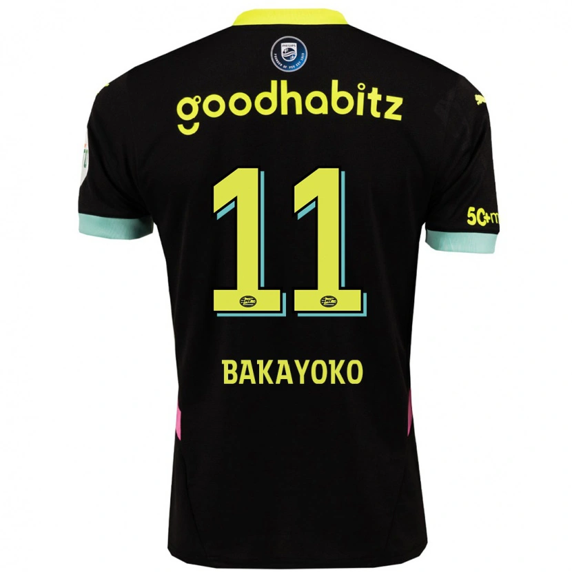 Danxen Bambino Maglia Johan Bakayoko #11 Nero Giallo Kit Gara Away 2024/25 Maglietta
