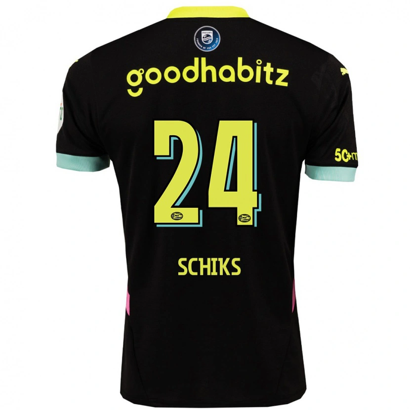 Danxen Bambino Maglia Niek Schiks #24 Nero Giallo Kit Gara Away 2024/25 Maglietta