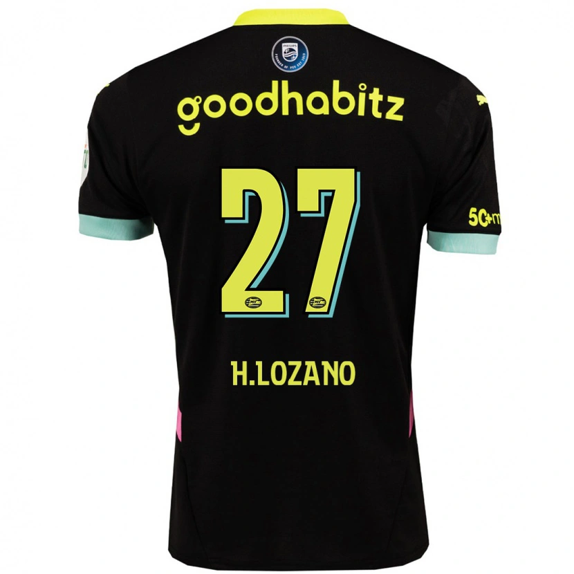 Danxen Bambino Maglia Hirving Lozano #27 Nero Giallo Kit Gara Away 2024/25 Maglietta