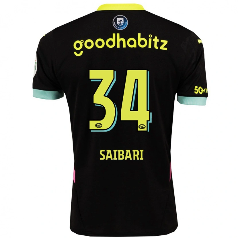 Danxen Bambino Maglia Ismael Saibari #34 Nero Giallo Kit Gara Away 2024/25 Maglietta
