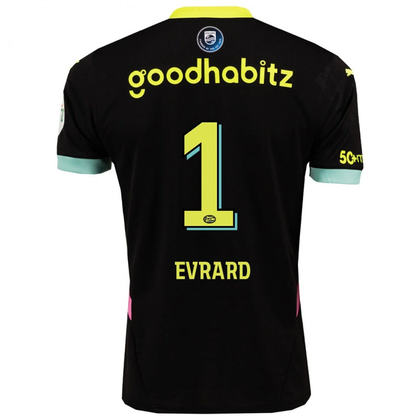 Danxen Bambino Maglia Nicky Evrard #1 Nero Giallo Kit Gara Away 2024/25 Maglietta