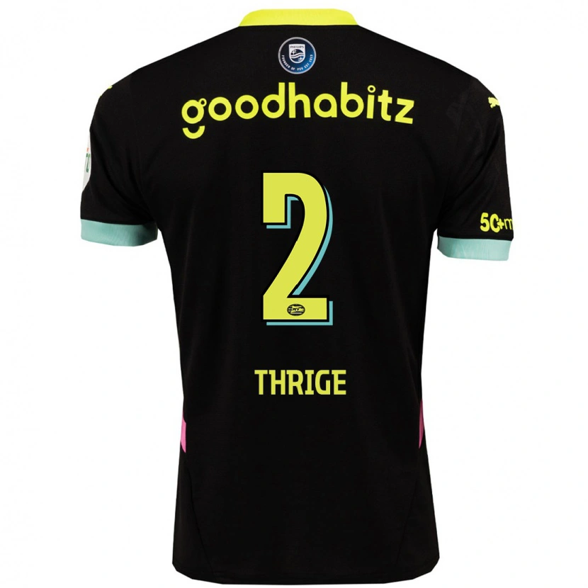Danxen Bambino Maglia Sara Thrige #2 Nero Giallo Kit Gara Away 2024/25 Maglietta