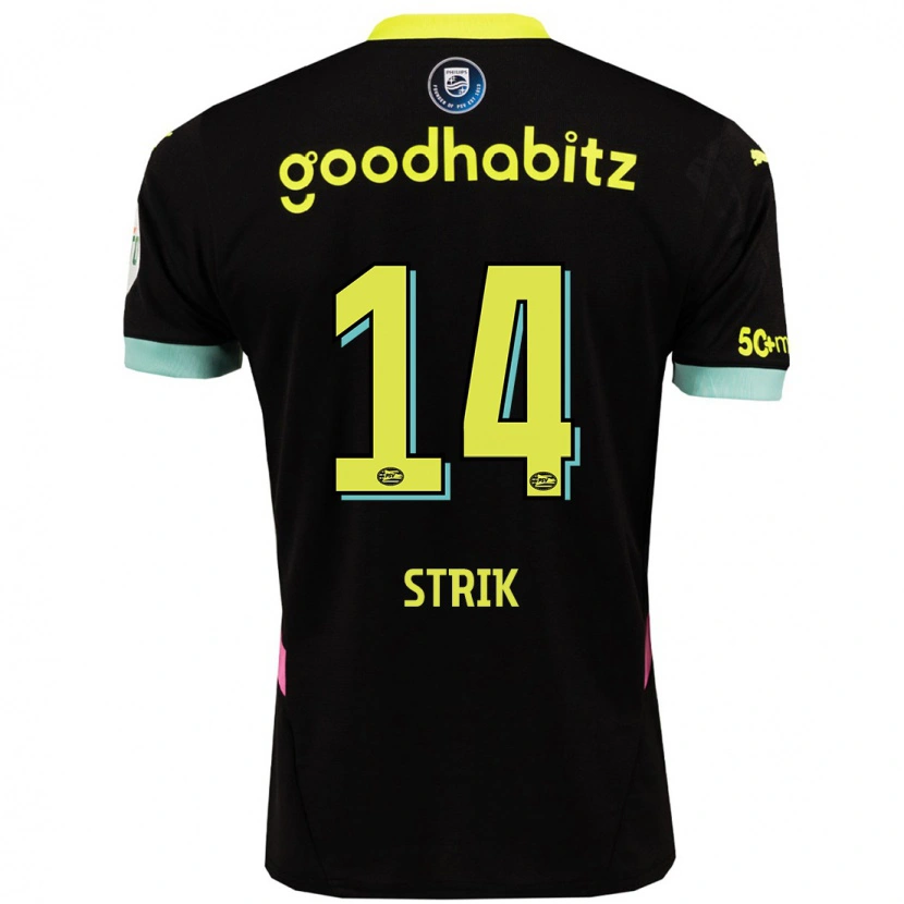 Danxen Bambino Maglia Laura Strik #14 Nero Giallo Kit Gara Away 2024/25 Maglietta
