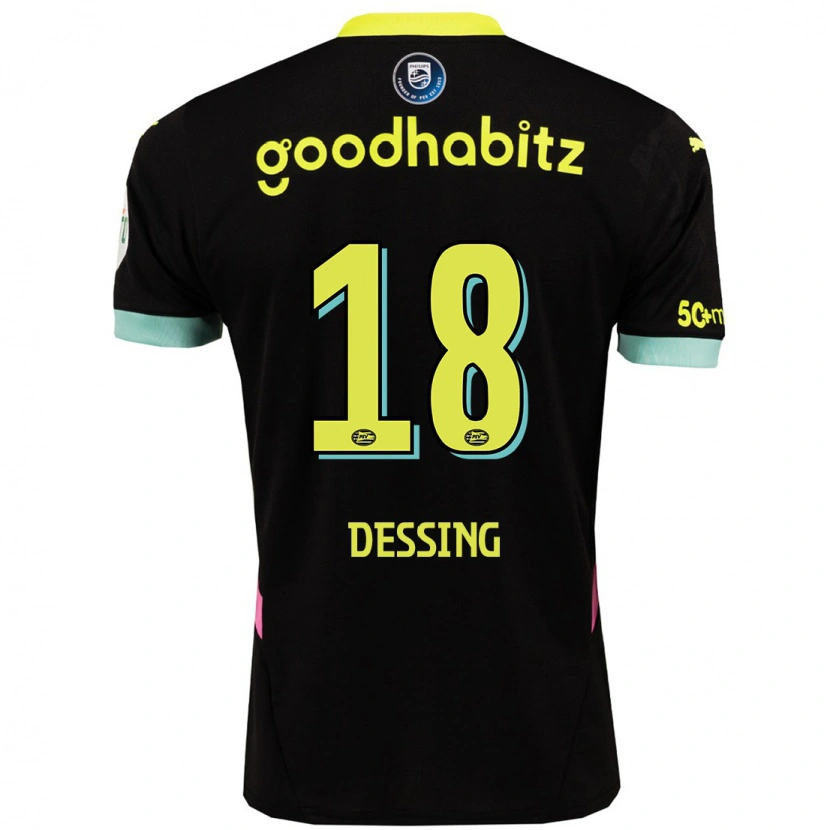 Danxen Bambino Maglia Shanique Dessing #18 Nero Giallo Kit Gara Away 2024/25 Maglietta