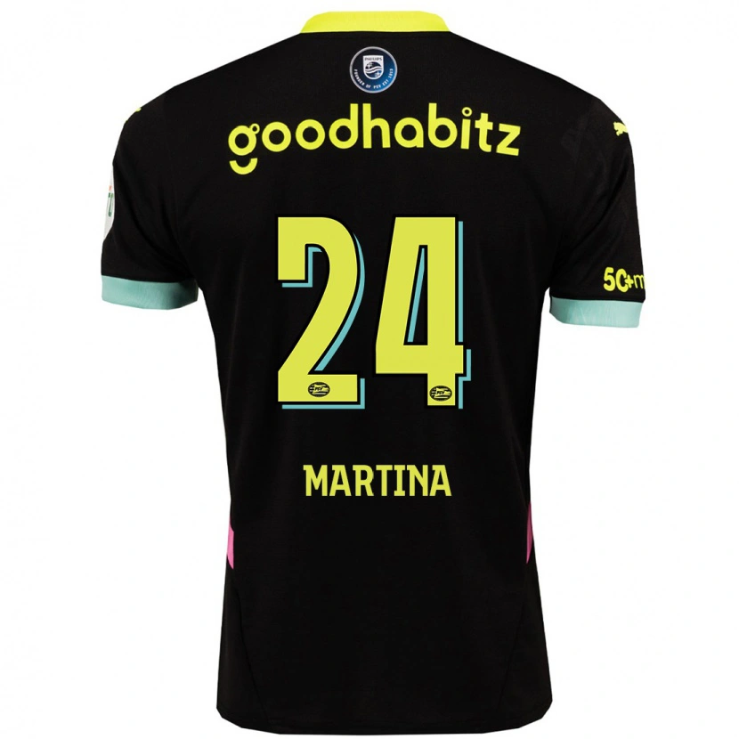 Danxen Bambino Maglia Shijona Martina #24 Nero Giallo Kit Gara Away 2024/25 Maglietta