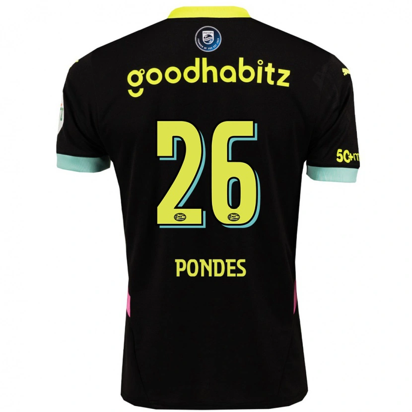 Danxen Bambino Maglia Moon Pondes #26 Nero Giallo Kit Gara Away 2024/25 Maglietta
