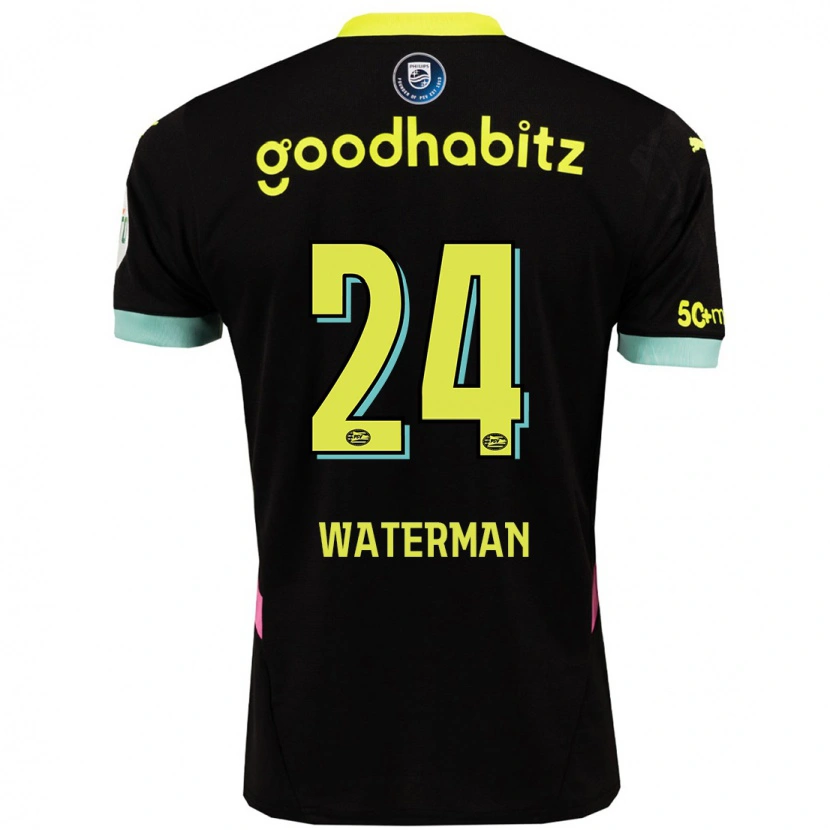Danxen Bambino Maglia Boy Waterman #24 Nero Giallo Kit Gara Away 2024/25 Maglietta