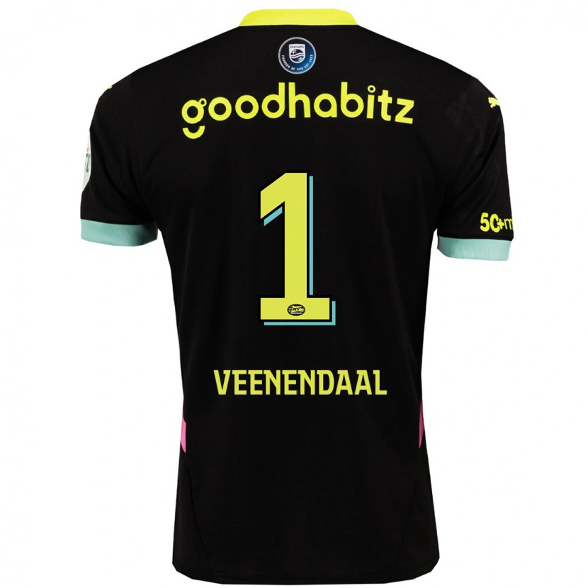 Danxen Bambino Maglia Sari Van Veenendaal #1 Nero Giallo Kit Gara Away 2024/25 Maglietta