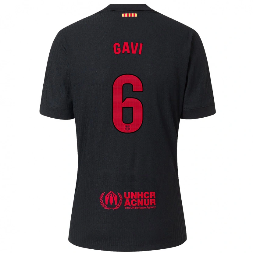 Danxen Bambino Maglia Gavi #6 Nero Rosso Kit Gara Away 2024/25 Maglietta