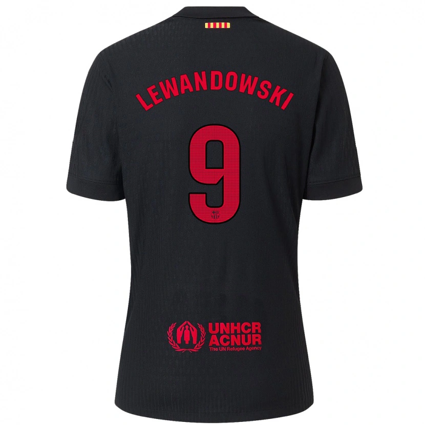 Danxen Bambino Maglia Robert Lewandowski #9 Nero Rosso Kit Gara Away 2024/25 Maglietta