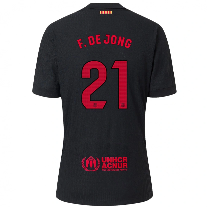 Danxen Bambino Maglia Frenkie De Jong #21 Nero Rosso Kit Gara Away 2024/25 Maglietta