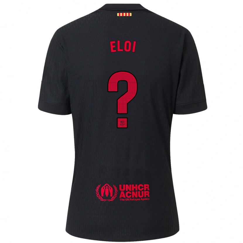 Danxen Bambino Maglia Eloi Gómez #0 Nero Rosso Kit Gara Away 2024/25 Maglietta