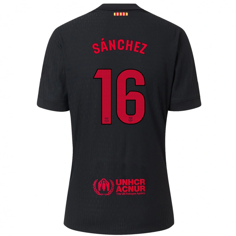 Danxen Bambino Maglia Edu Sánchez #16 Nero Rosso Kit Gara Away 2024/25 Maglietta