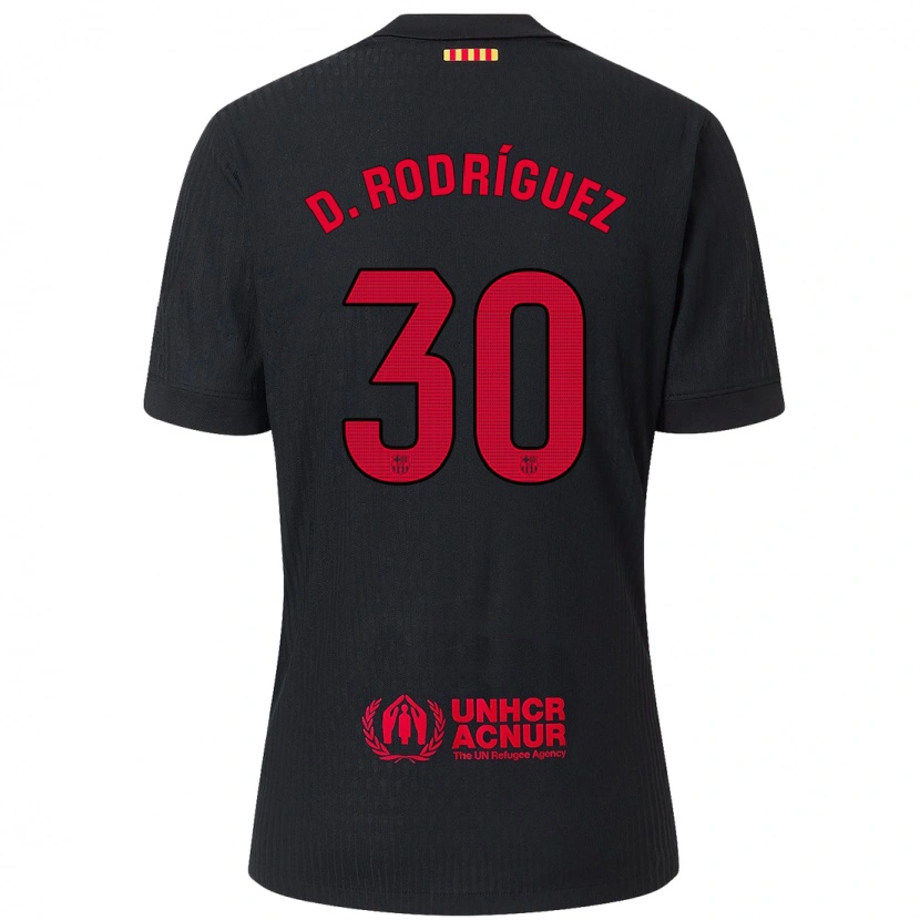 Danxen Bambino Maglia Dani Rodríguez #30 Nero Rosso Kit Gara Away 2024/25 Maglietta