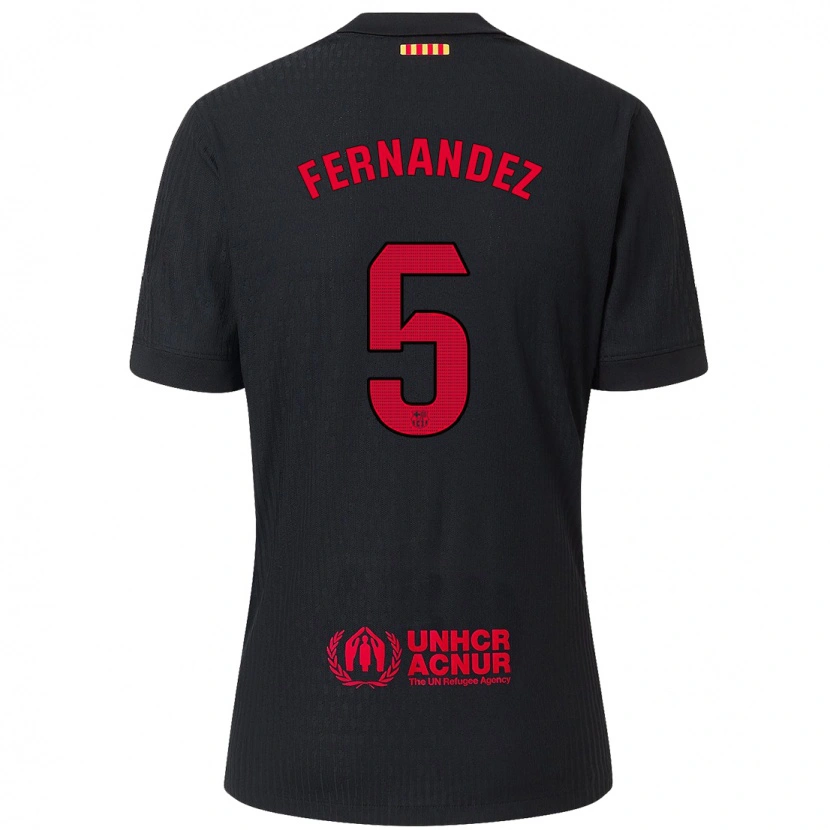 Danxen Bambino Maglia Jana Fernández #5 Nero Rosso Kit Gara Away 2024/25 Maglietta