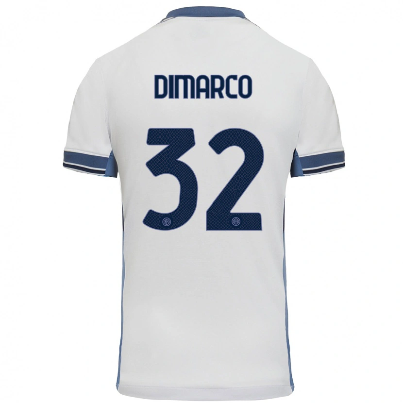 Danxen Bambino Maglia Federico Dimarco #32 Bianco Grigio Kit Gara Away 2024/25 Maglietta