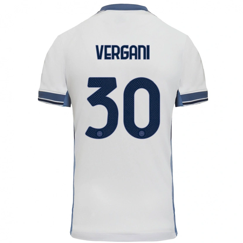 Danxen Bambino Maglia Bianca Vergani #30 Bianco Grigio Kit Gara Away 2024/25 Maglietta