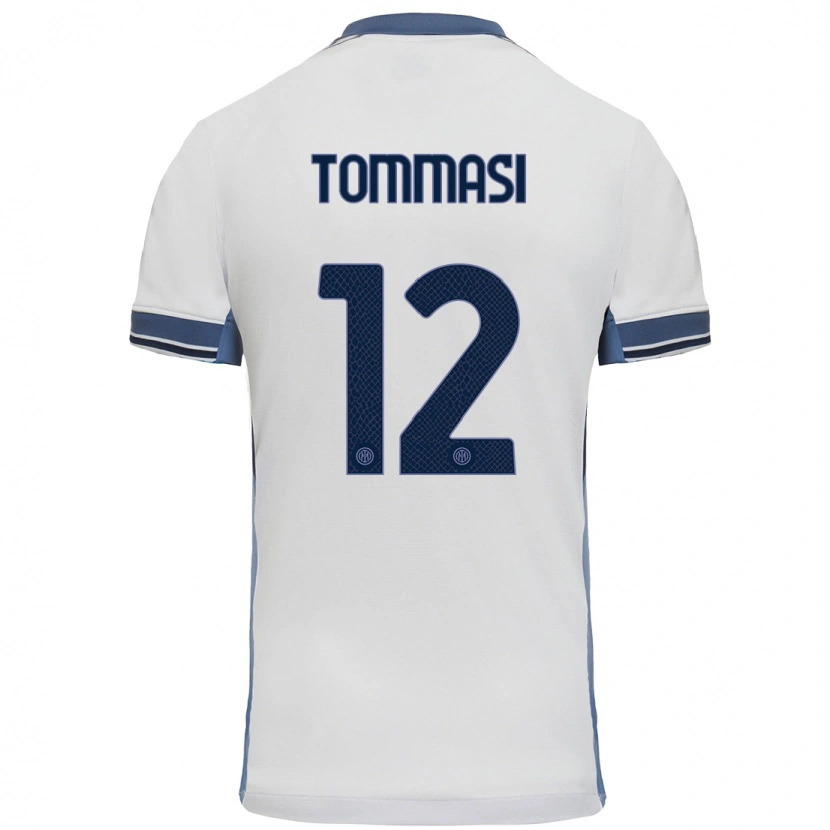 Danxen Bambino Maglia Francesco Tommasi #12 Bianco Grigio Kit Gara Away 2024/25 Maglietta