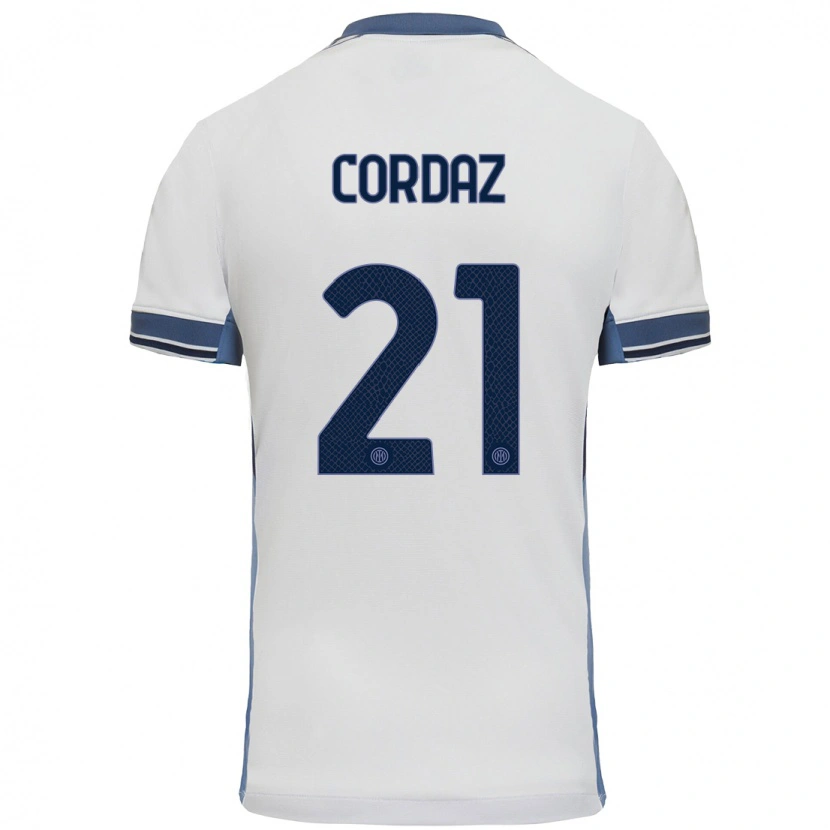 Danxen Bambino Maglia Alex Cordaz #21 Bianco Grigio Kit Gara Away 2024/25 Maglietta
