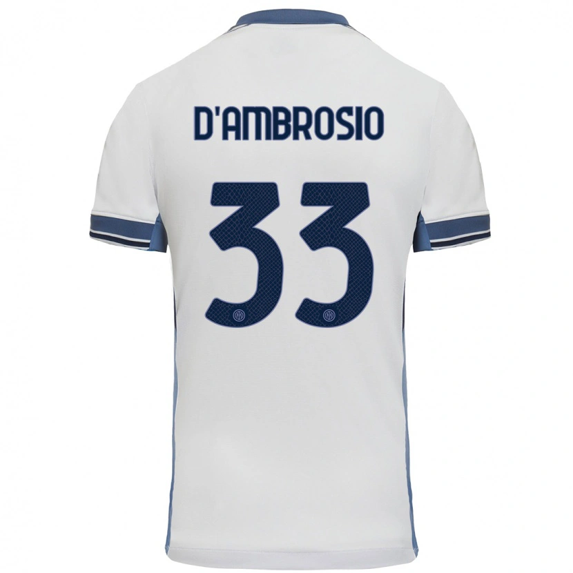 Danxen Bambino Maglia Danilo D'ambrosio #33 Bianco Grigio Kit Gara Away 2024/25 Maglietta