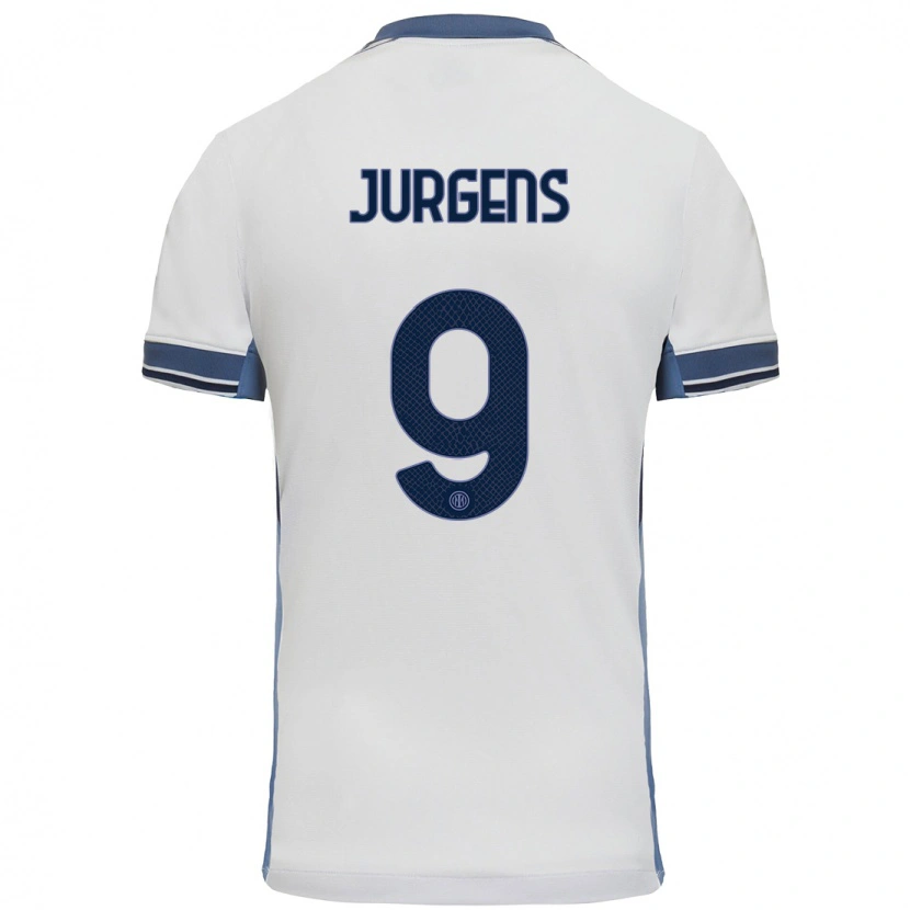 Danxen Bambino Maglia Oliver Jurgens #9 Bianco Grigio Kit Gara Away 2024/25 Maglietta