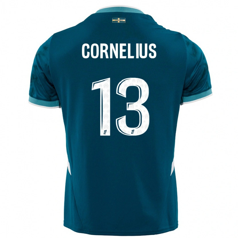 Danxen Bambino Maglia Derek Cornelius #13 Turchese Blu Kit Gara Away 2024/25 Maglietta