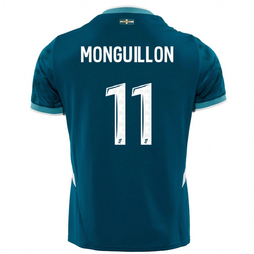 Danxen Bambino Maglia Coralie Monguillon #11 Turchese Blu Kit Gara Away 2024/25 Maglietta