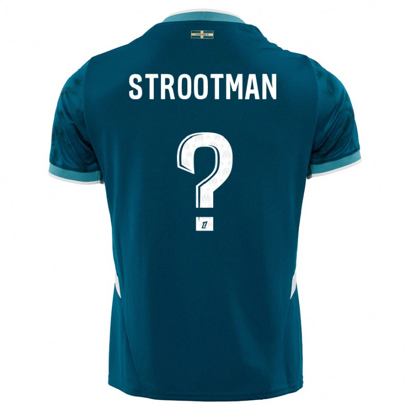 Danxen Bambino Maglia Kevin Strootman #0 Turchese Blu Kit Gara Away 2024/25 Maglietta